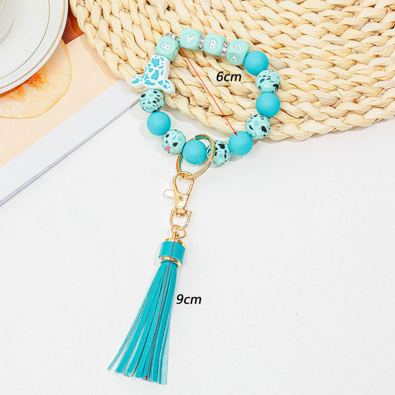 Wholesale ABS Bull Head Silicone Beaded Wrist Keychain
